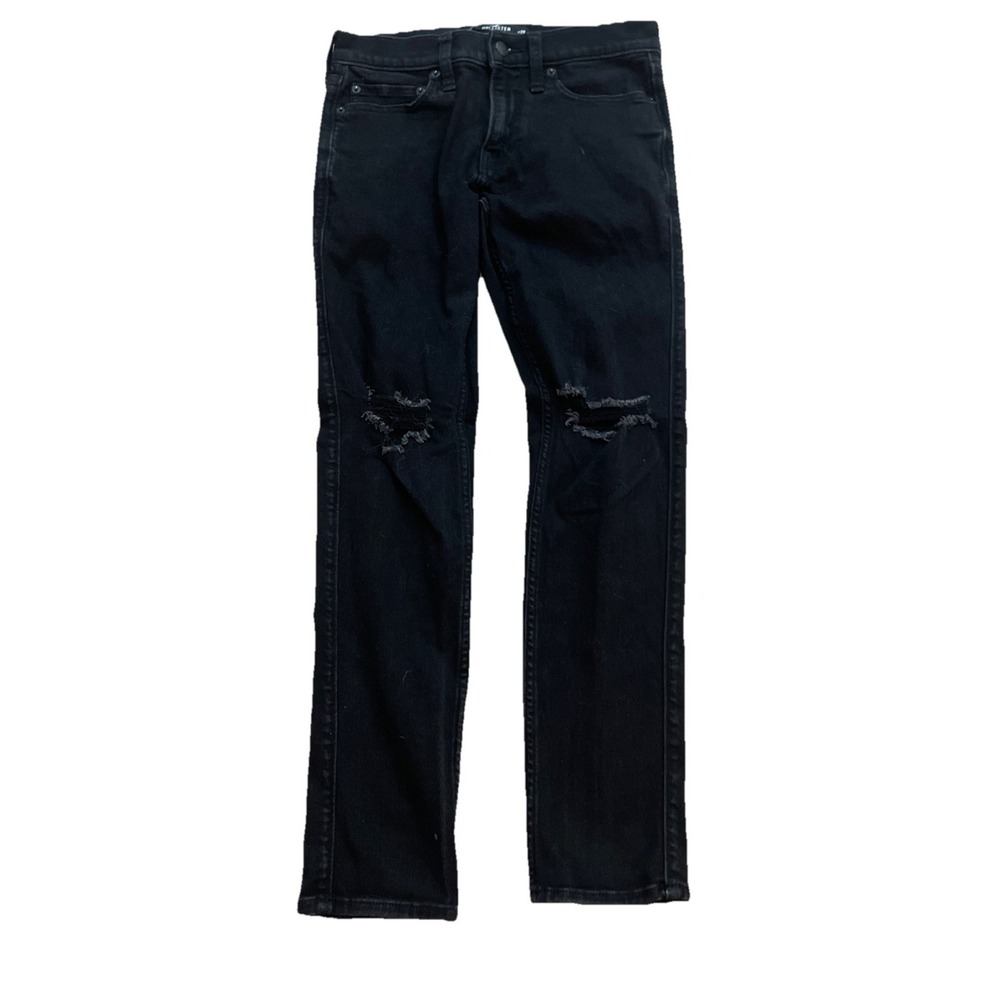 Hollister Denim Jeans Black Skinny Men's 29x30 Distressed Knee Holes Zip